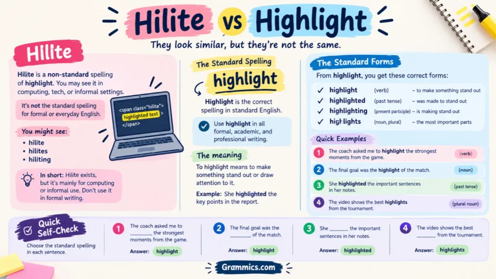 Hilite vs. Hilight spelling and meaning explained
