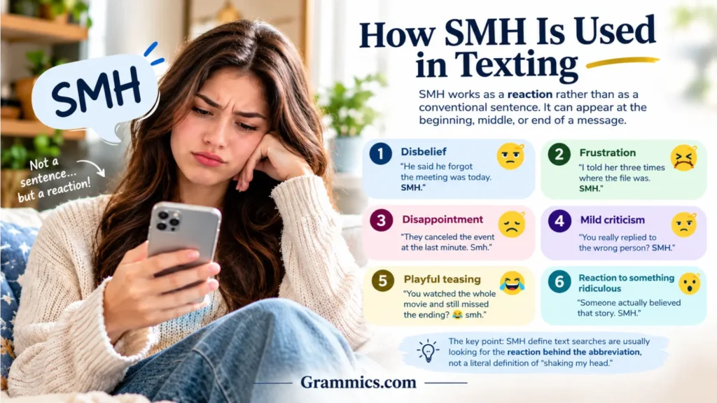 How SMH is used in texting with examples and meanings