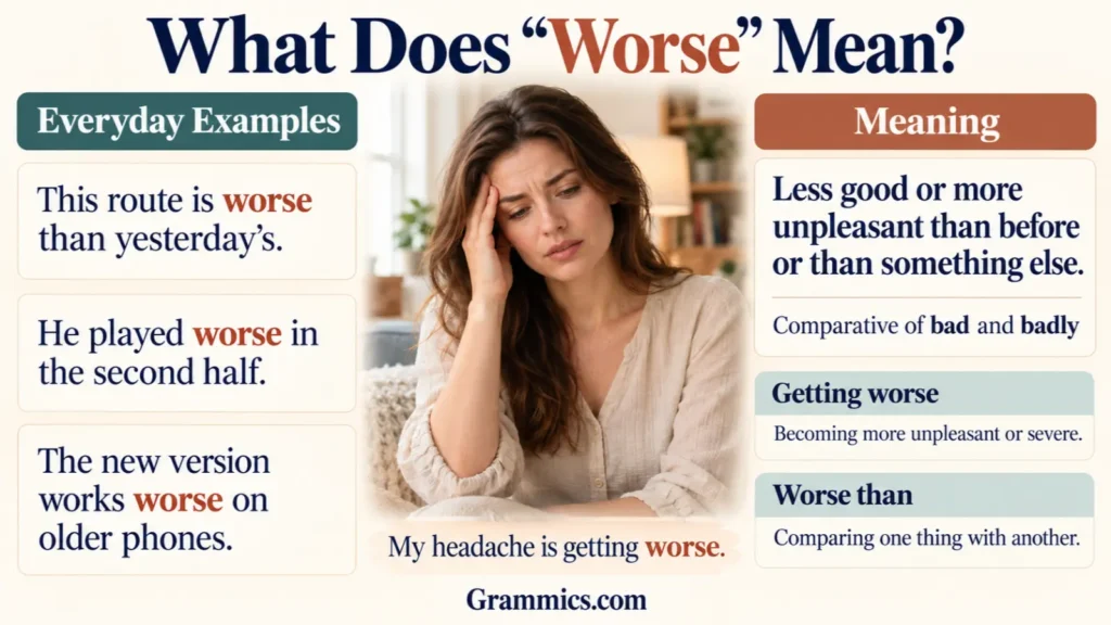 Meaning of worse with definition and usage examples
