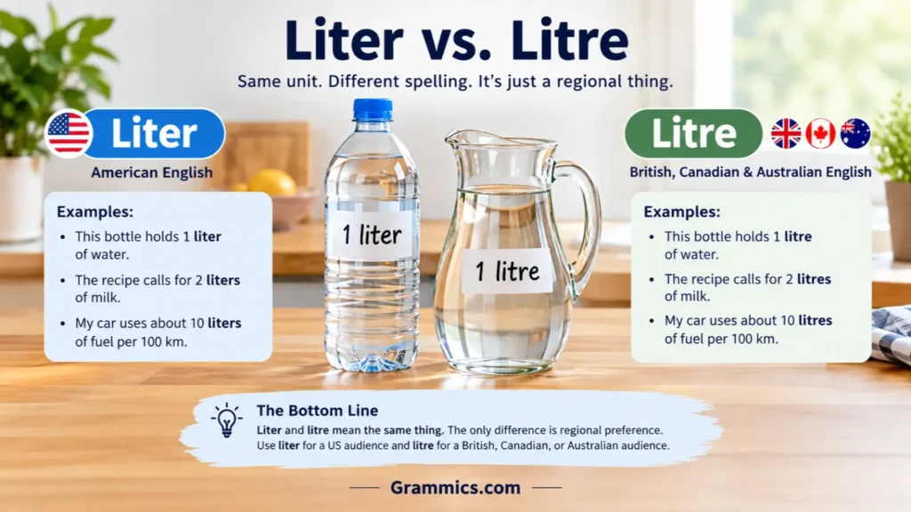 Liter or Litre Difference, Usage & Examples